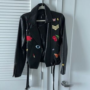 Leather jacket with patches, lightly used
